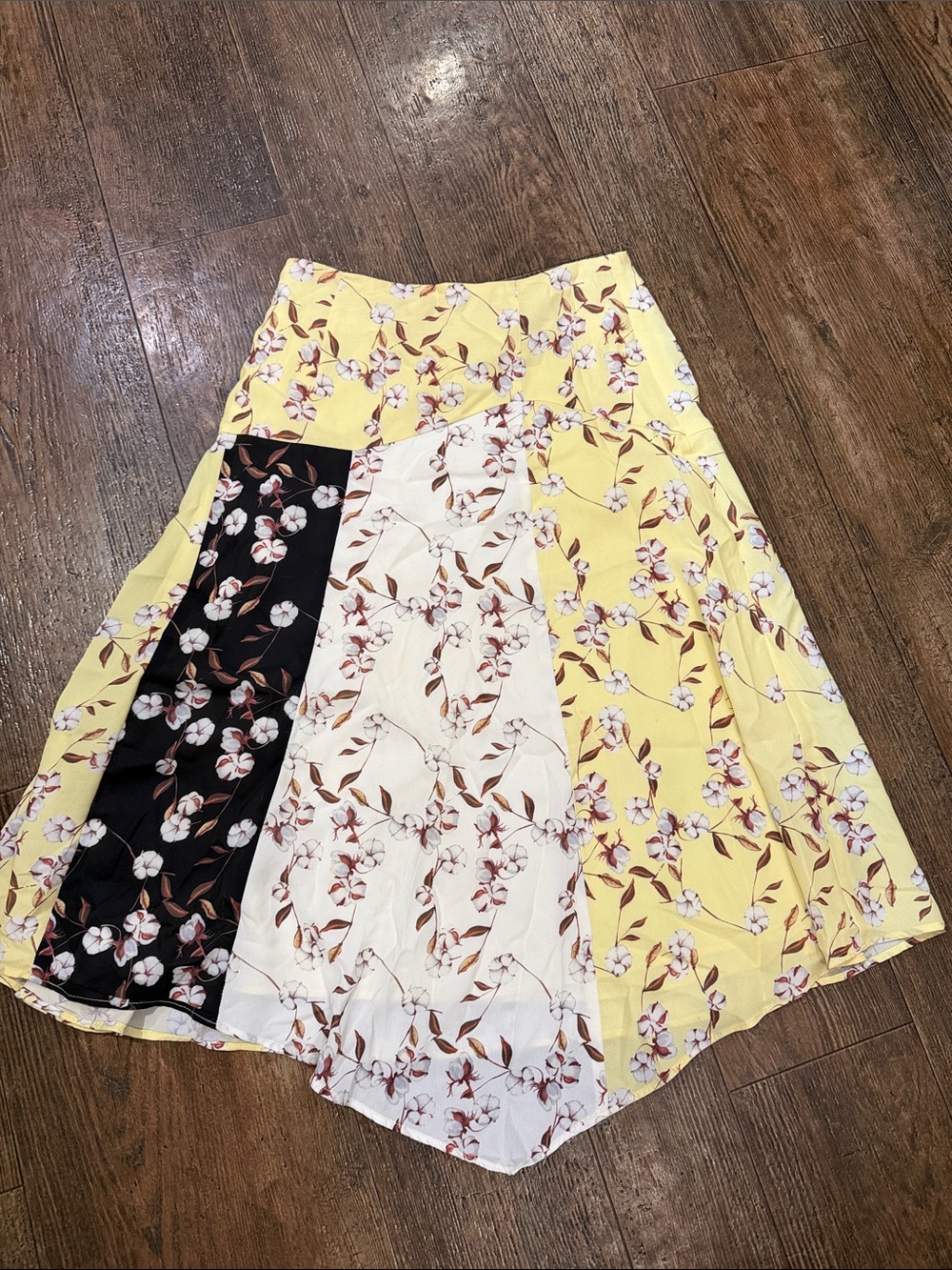 Lea & Viola Yellow Floral Patchwork A-Line Skirt